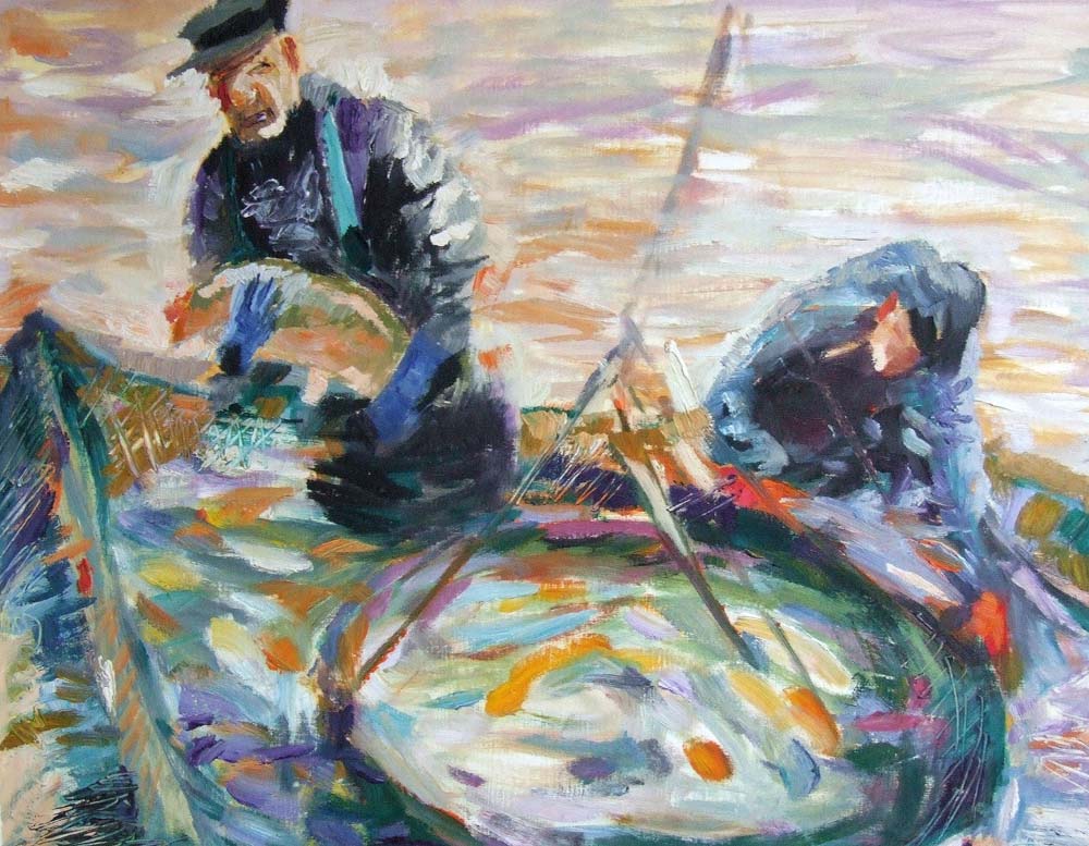 Fischer, Öl auf Karton, 65 x 50 cm